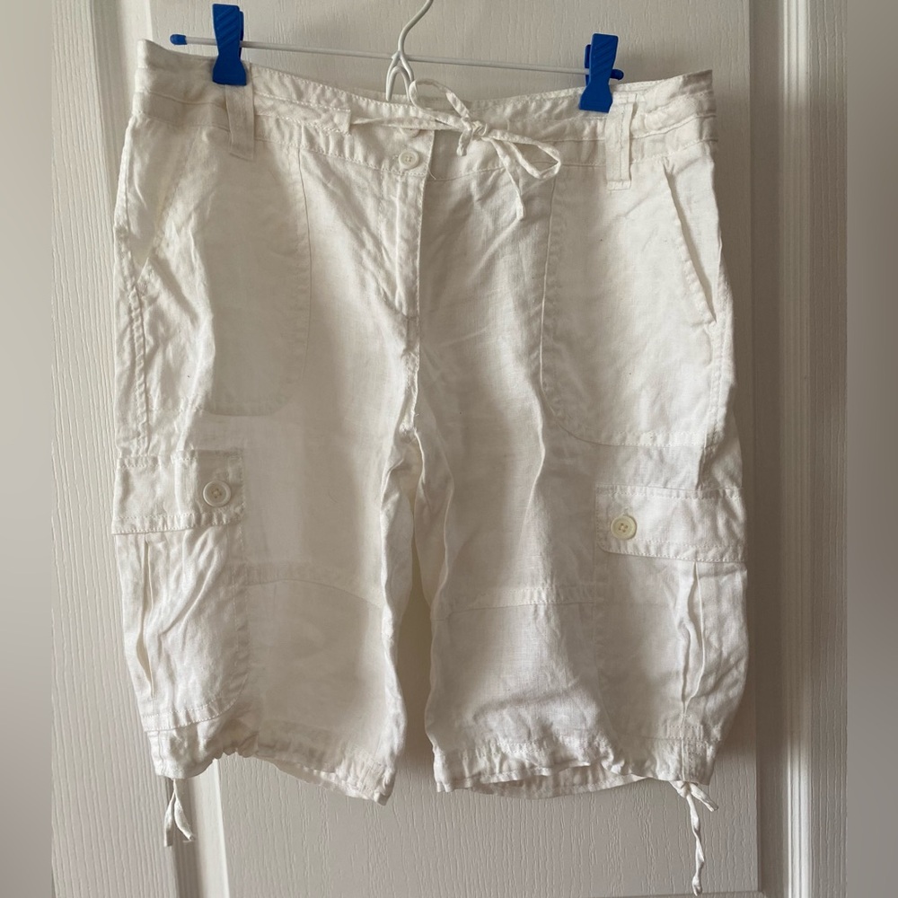 White Linen Cargo Shorts